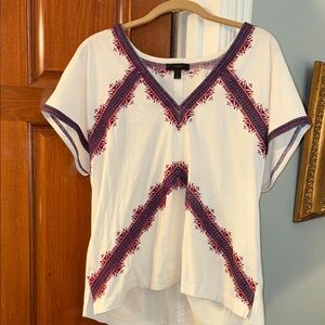 J. Crew White Blouse with Red and Blue Embroidery